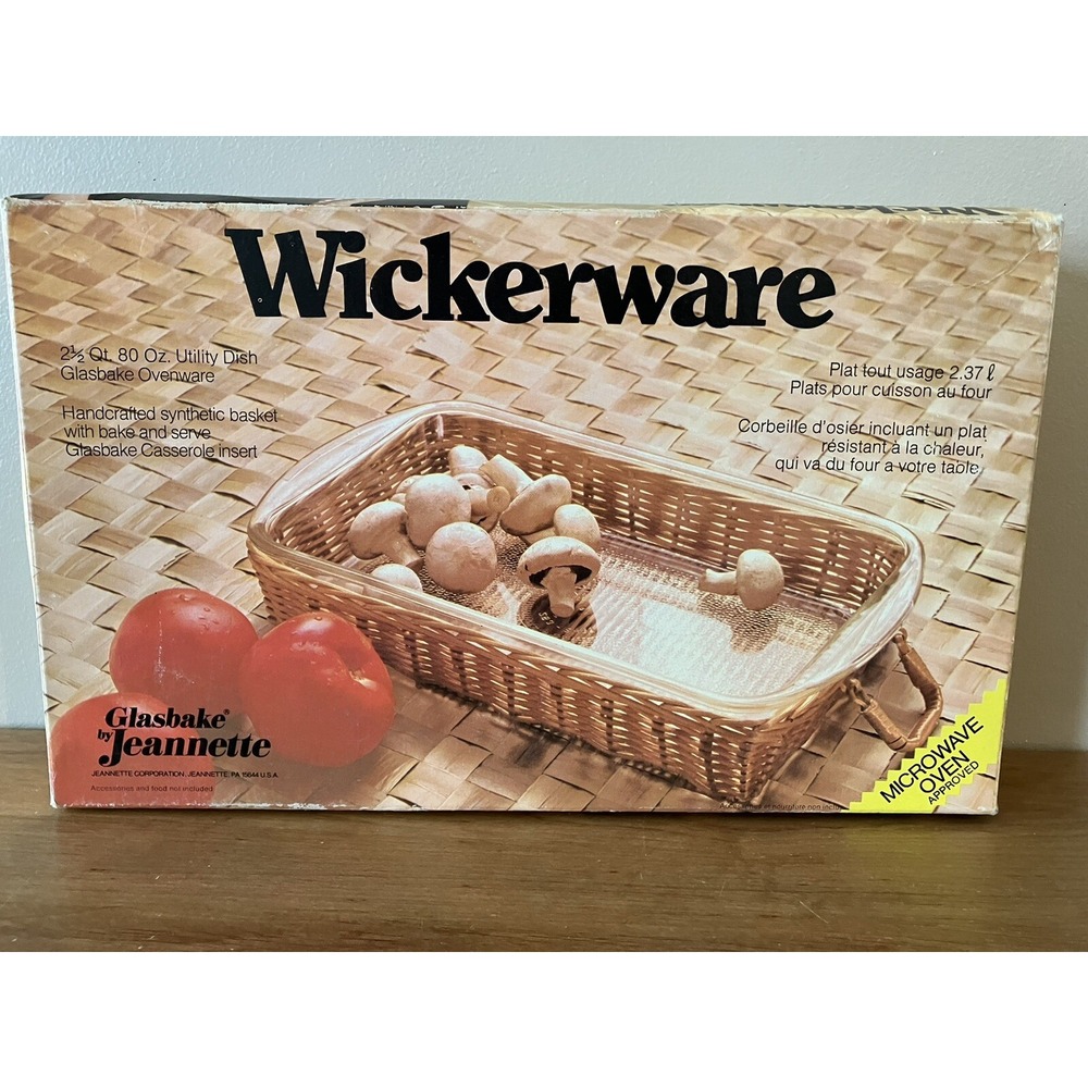 Vintage WICKERWARE GLASBAKE By Jeannette 2 1/2 Qt Synthetic Wicker Basket - NOS